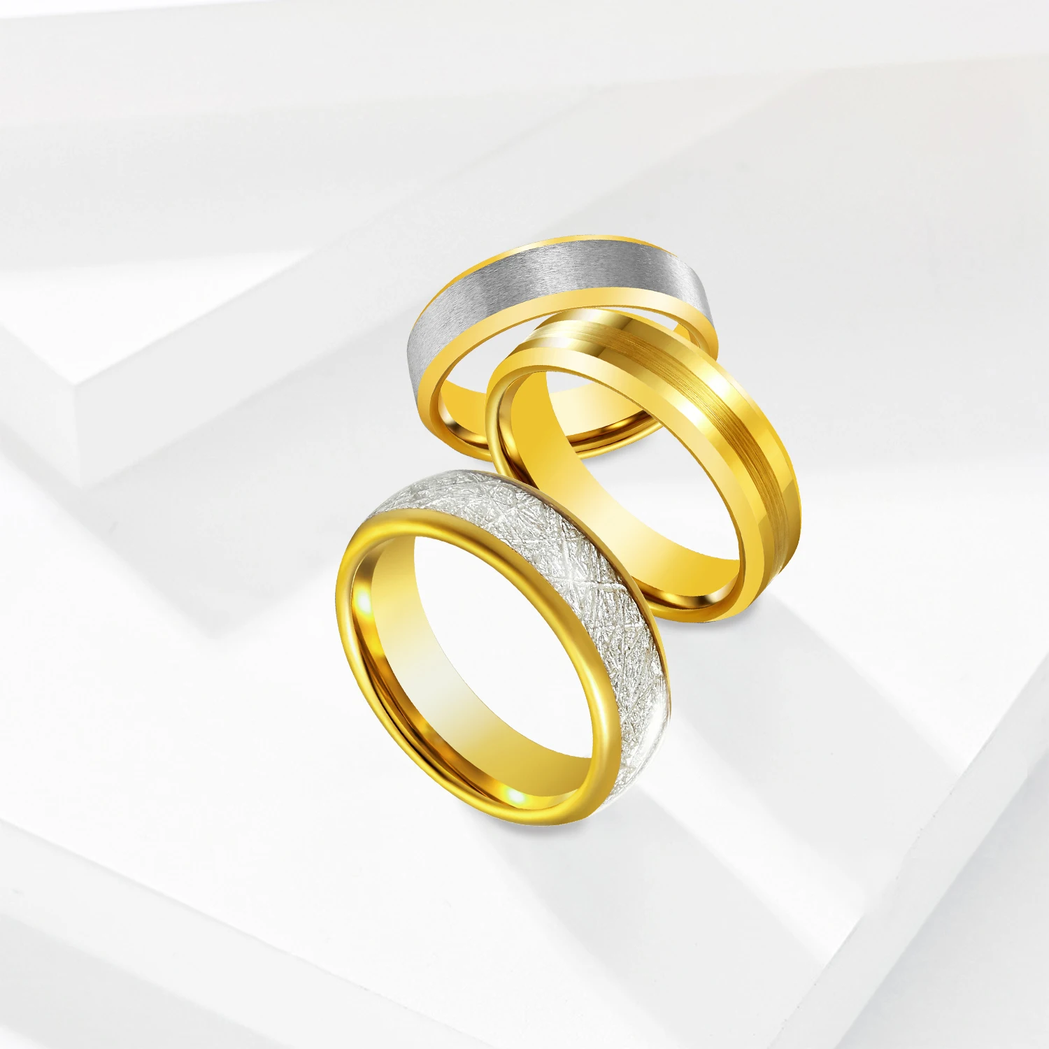 24K 18K Gold Ring Tungsten 6mm New Design Sliver and Gold Tungsten Ring Man