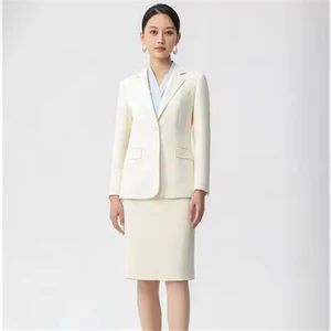 Women's Elegant Polyester Spandex Suit Set Tailored Fit Office Business Wear Stretch Fabric With Wrinkle Resistant Design