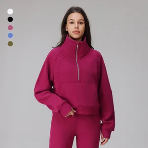 Women's Half-Zip Pullover Top High Stand-Up Collar Autumn Winter Sports Sweatshirt Warm Fleece Breathable New Outer Sports Wear