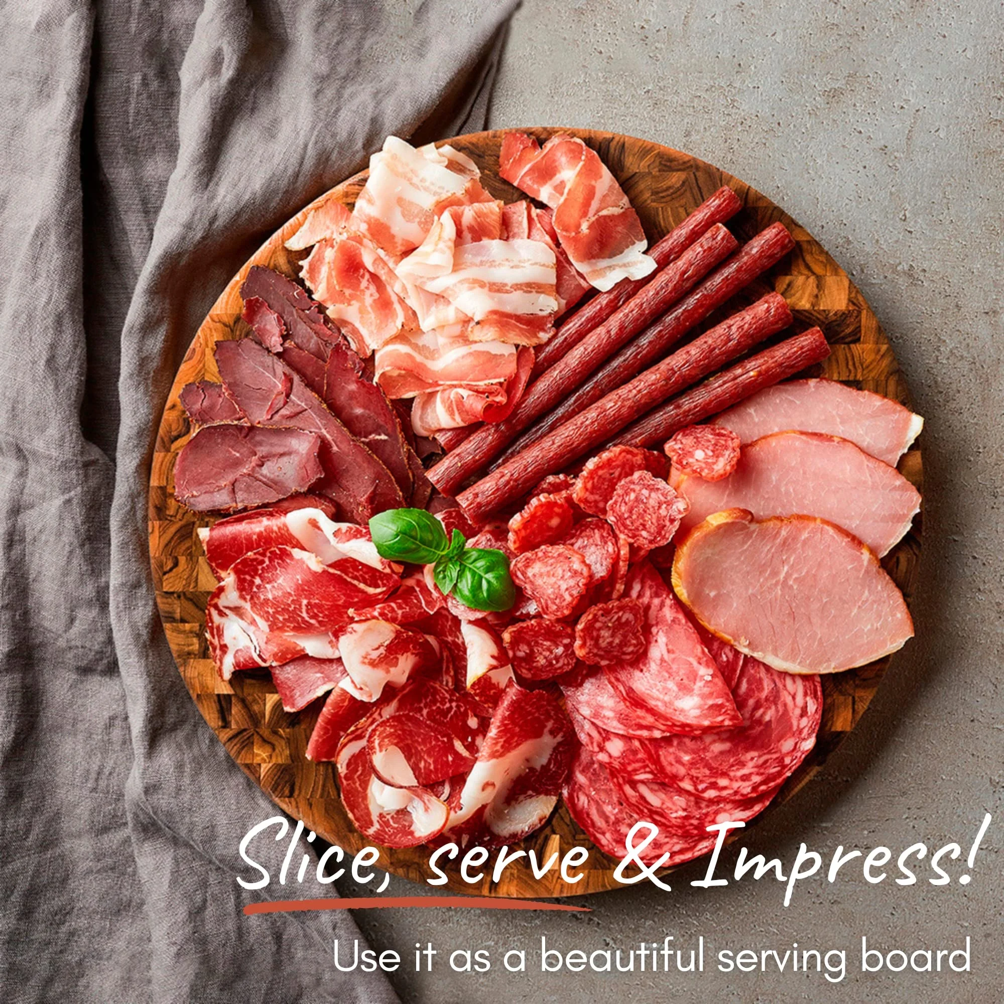 Extra Large Round End Grain Butcher Block Cutting Board Thick Teak Wood