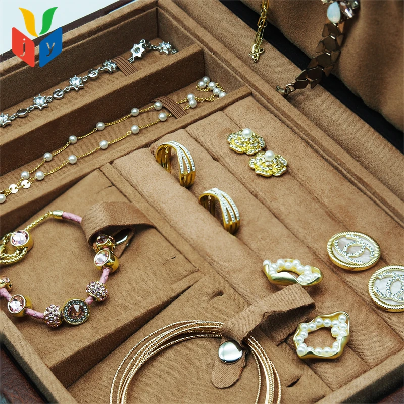 Salesman Sample Display Carrying Case Ring Necklace Jewelry Organizer Box Orange Brown Luxury PU Leather Jewelry Travel Suitcase