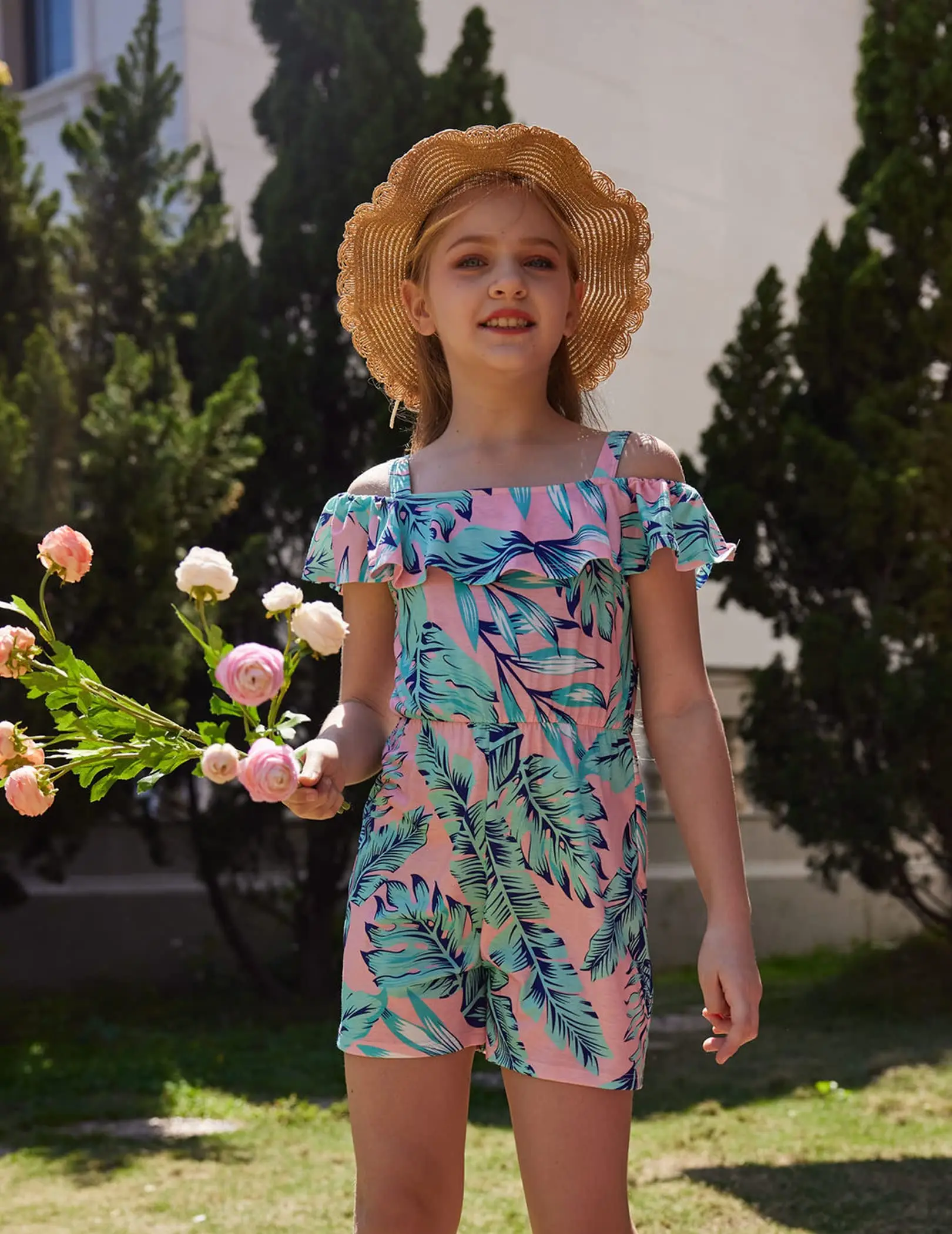 Girls Summer Cute Jumpsuits Rompers Sleeveless Ruffle Floral Playsuit ...
