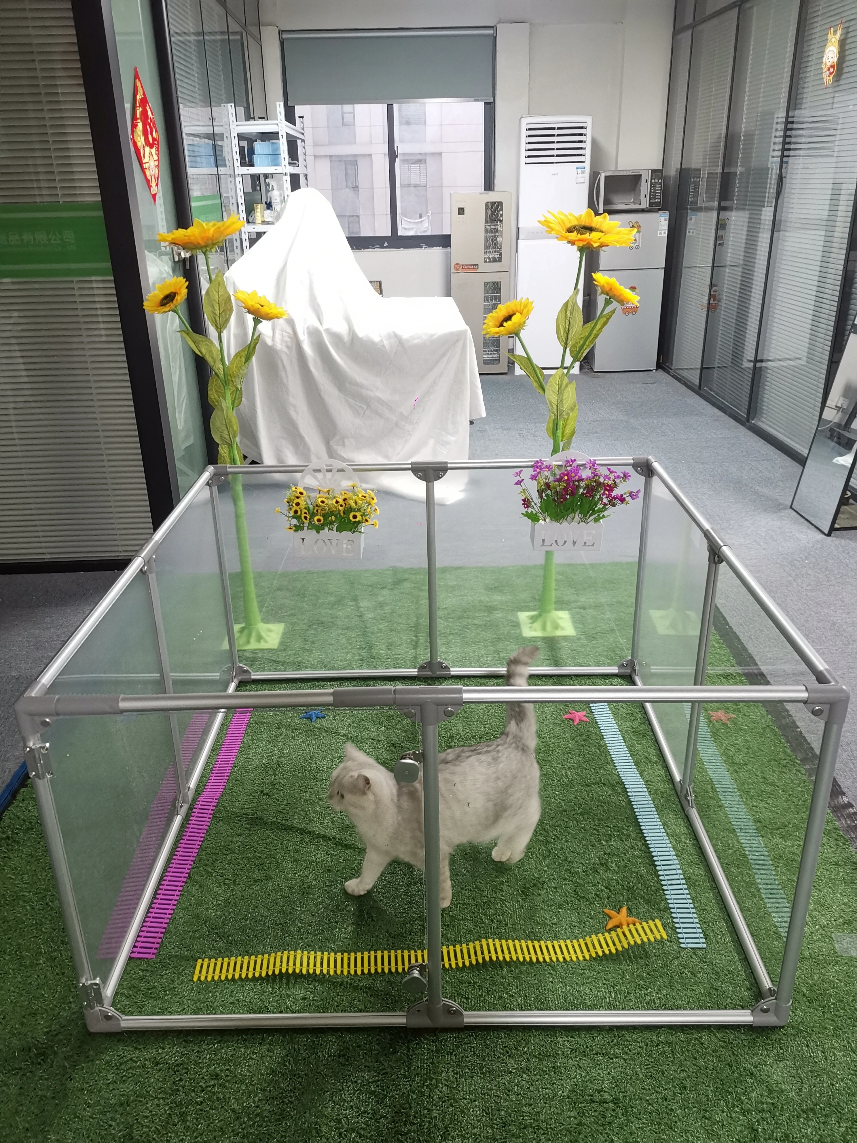 12 Panels Transparent Pet Acrylic Dog Playpen Visible Fence