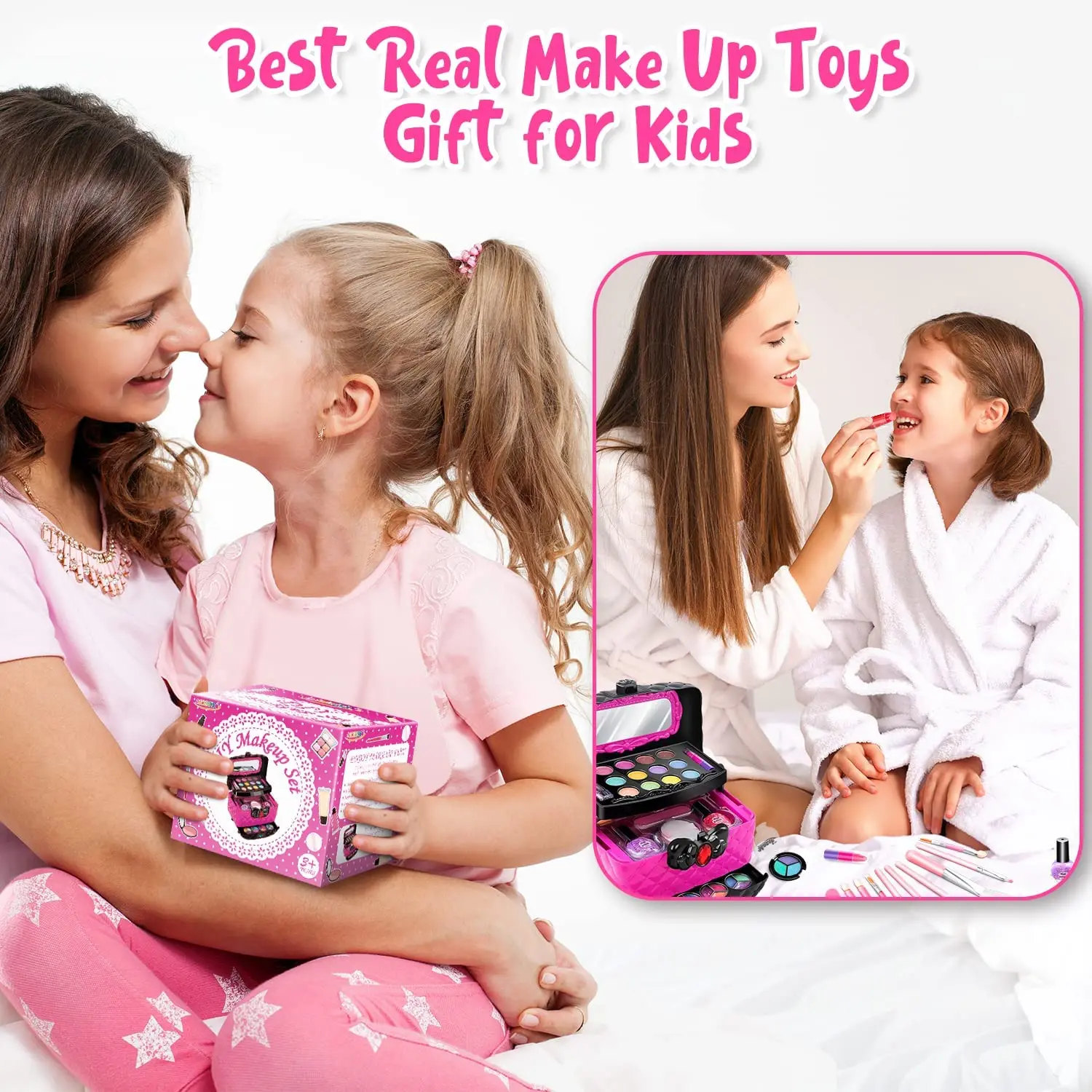 Mozok Kids Makeup Kit for Girls, Real Play Make Up Set Toys for 3 4 5 6 7 8 9 10 Years Old Girls, Washable Pretend Dress Up Beauty