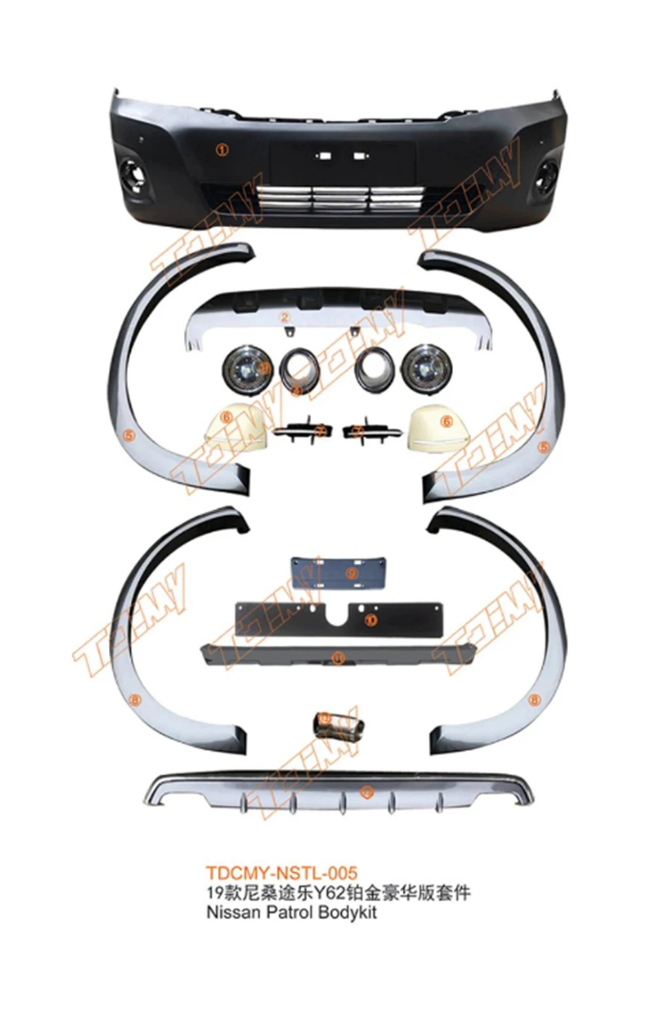 TDCMY Easy Installation Automobile Body Part Kit Grille Spoiler Bumper for Nissan Patrol Y62 2016-2020 details