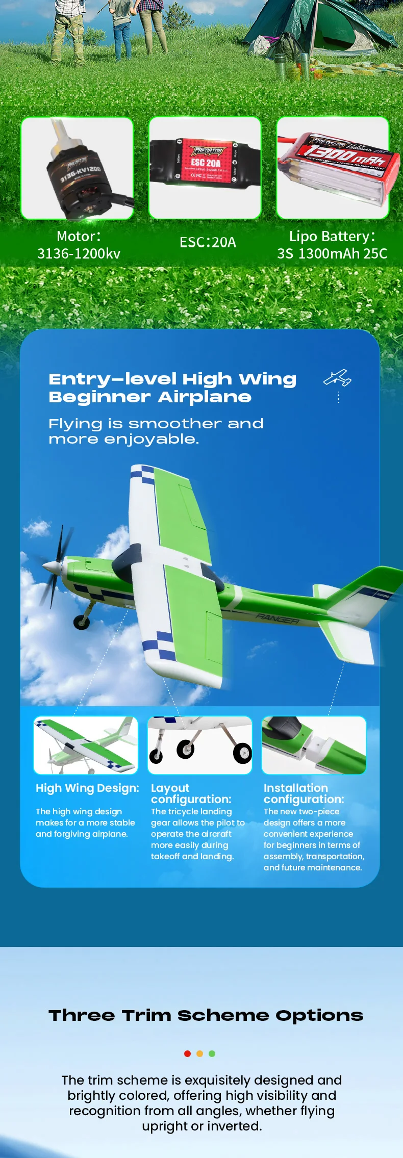 FMS Ranger EP V2 Trainer Plane 1220mm - Dual Mode Takeoff, EPO Foam ...