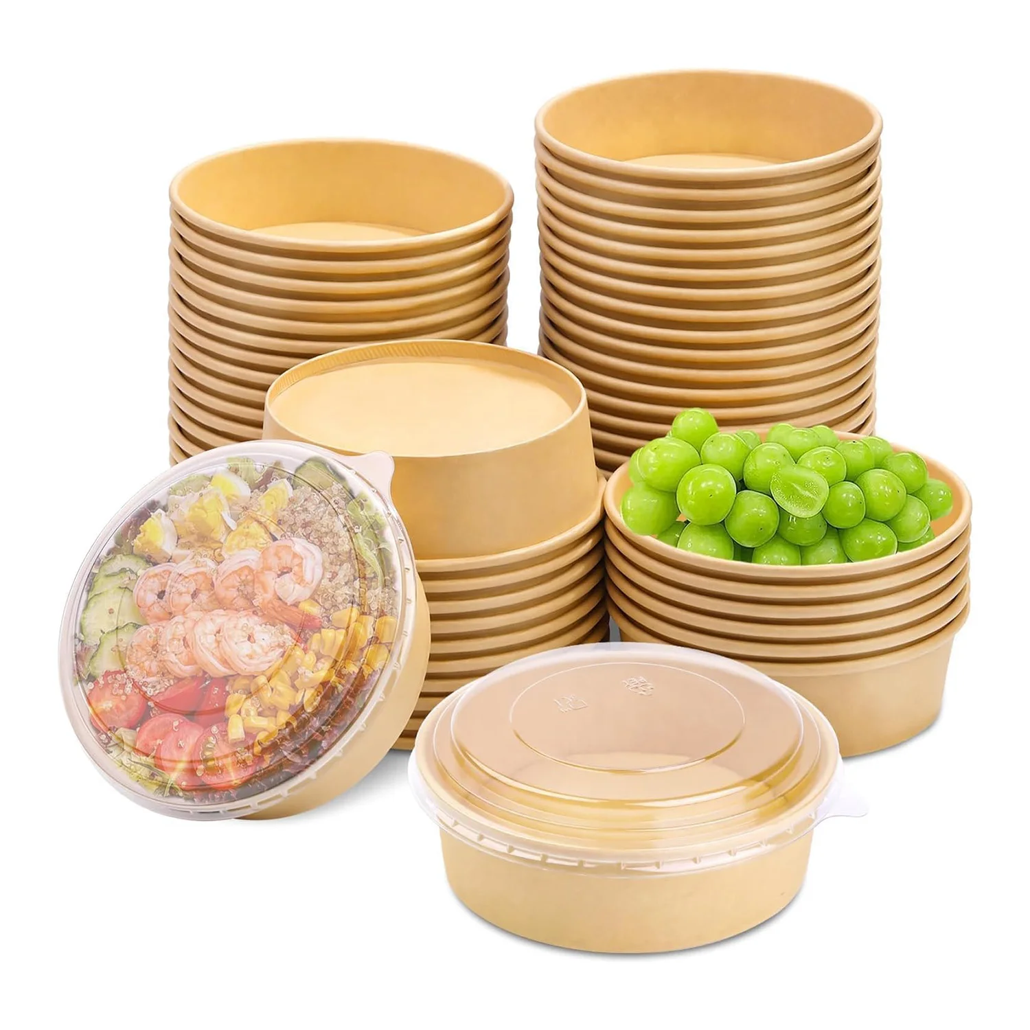Black Kraft Paper Bowl Disposable Food Bowl Recyclable Paper Bowl Salad Pasta Curry Soup Take Away Paper Bowl With Lid