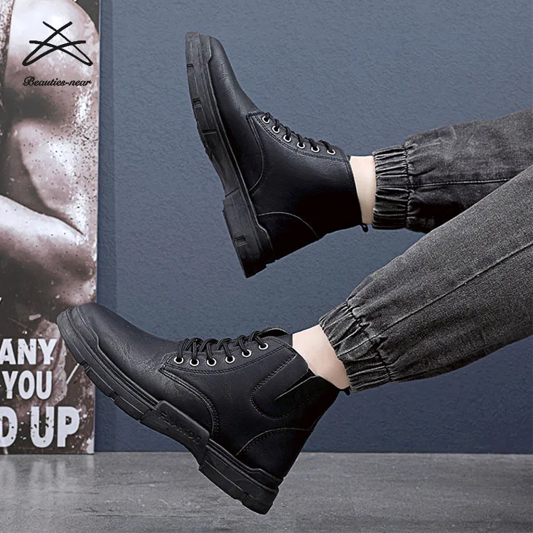 New Men Fashion Lace up Winter Mens Casual Shoes High Top PU Leather Sneaker Ankle Shoes Boots