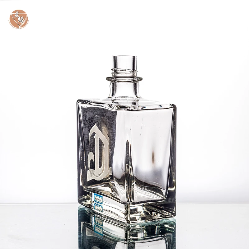 Factory OEM Custom Mexico 750ml Liquor Heavy Base Sandblasted square Tequila Glass Bottle