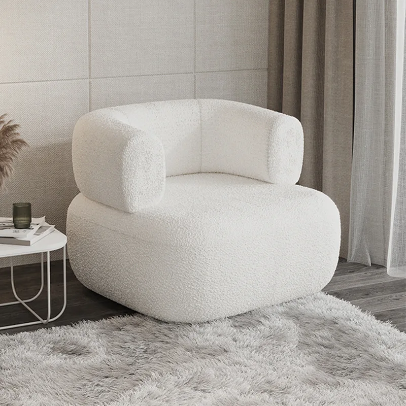 Luxury Hotel Curved Sherpa Accent Chair Single White Sheepskin Boucle ...