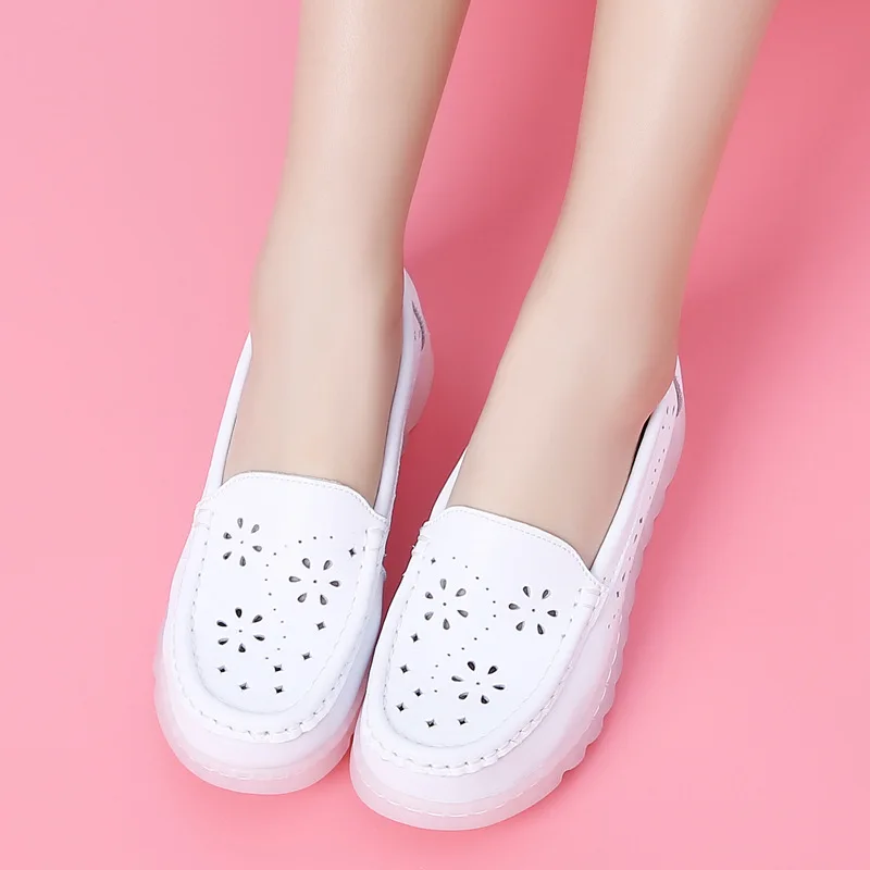 Cool summer air sole slip on breathable platform loafer casual white ...