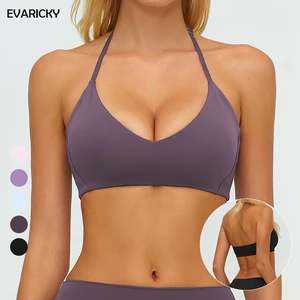 Evaricky Hot Sale Women's Gym Running Workout High Quality Breathable Simple Yoga Crop Top Fashion Halter Strap Sports Bra