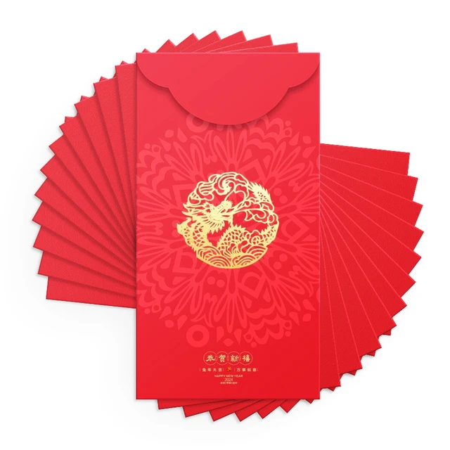 2024 Custom Made Red Envelope Gold Foil Logo hong bao Lucky Money envelope luxury For Chinese New Year Red packet