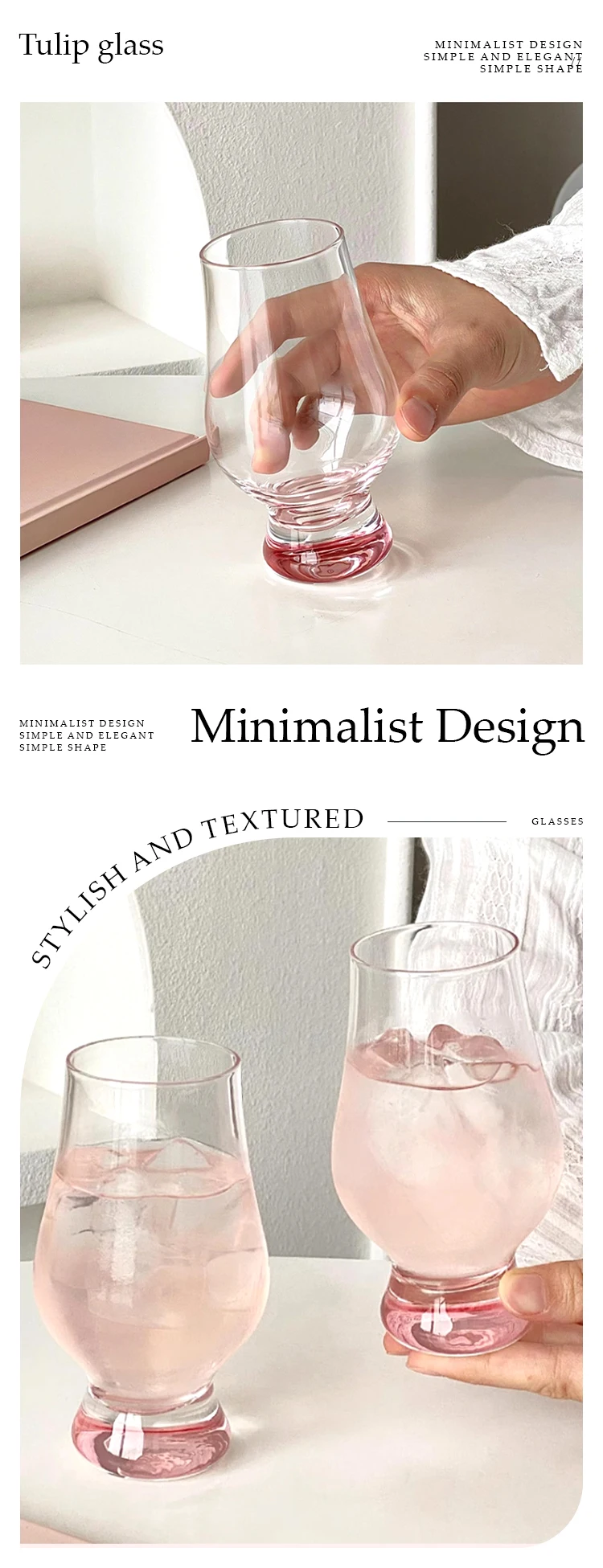 Crystal Pink Color Thick Bottom Tulip Whiskey Glasses Home Modern Simple Handmade Snifter Wine Whisky Glass Set