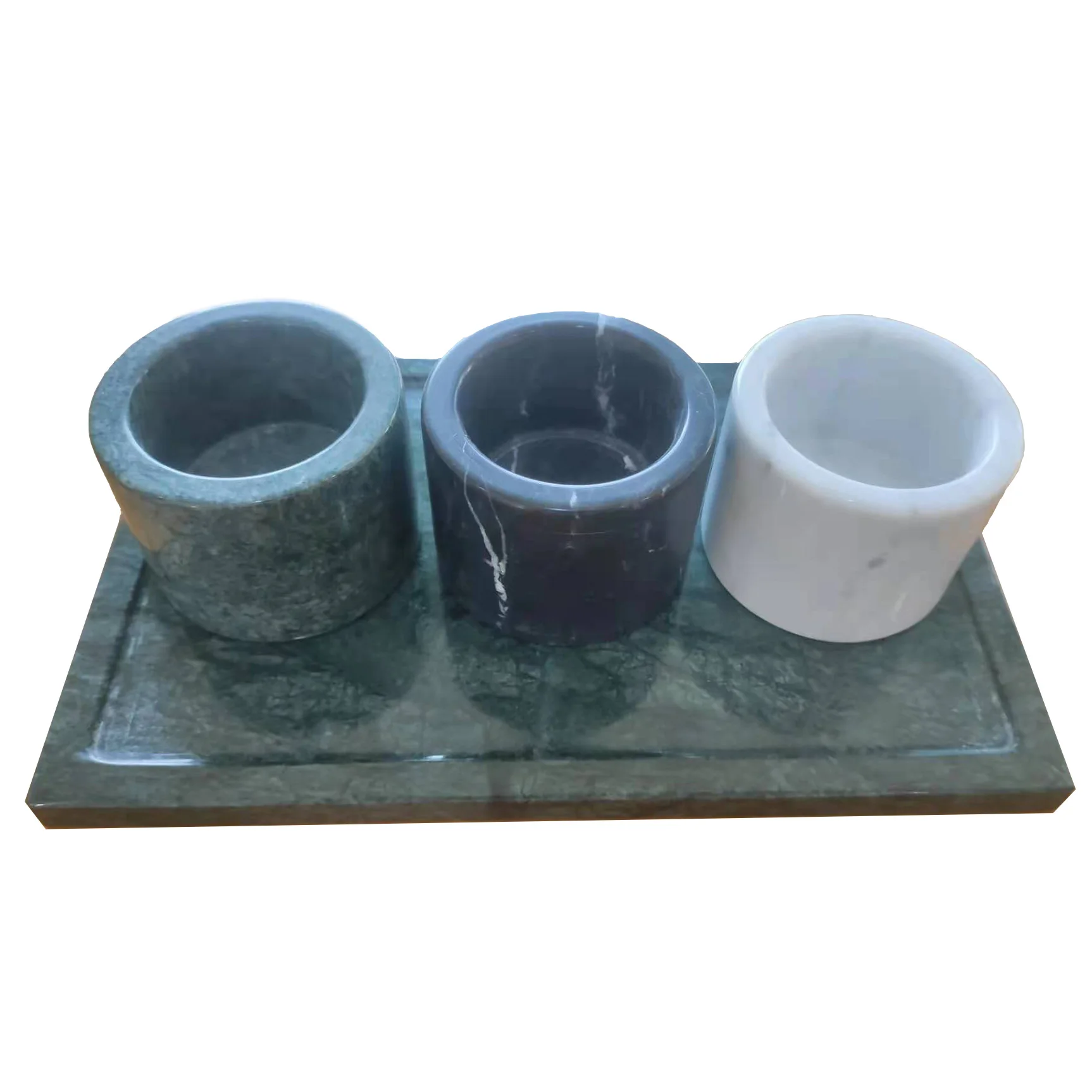 Custom Round Marble Design Spice Jar Set With Tray