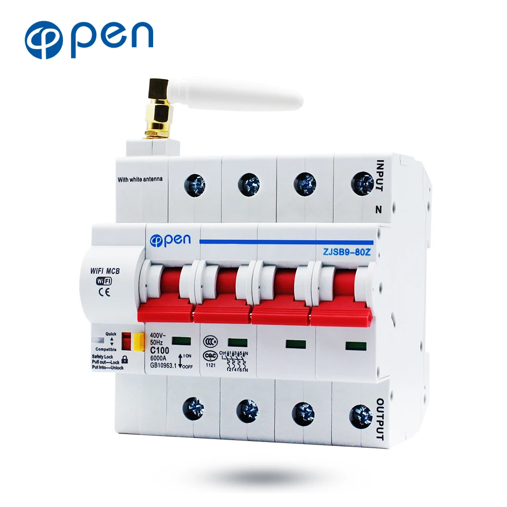 4P Remote Control Reclosing Wifi Circuit Breaker Mcb for Amanzon Alexa and Google Home with Overload and Short Circuit Breaker