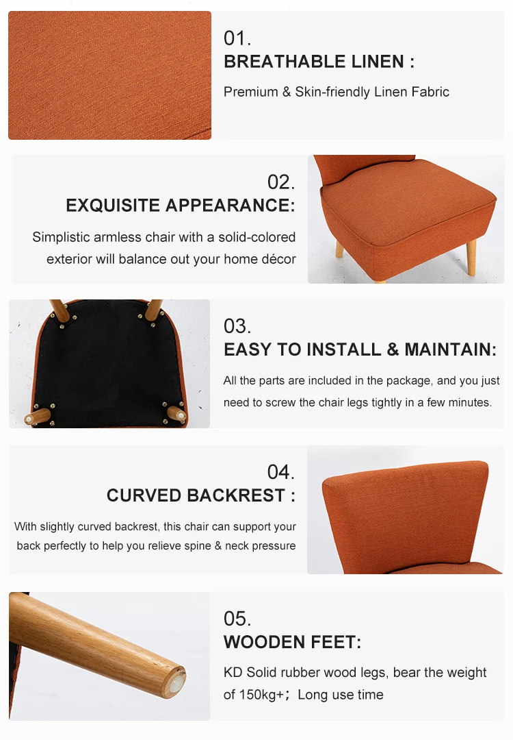 Changde Contemporary Leisure Side Chair Thick Sponge Cushion Comfortable Backrest Upholstered Armless Chair