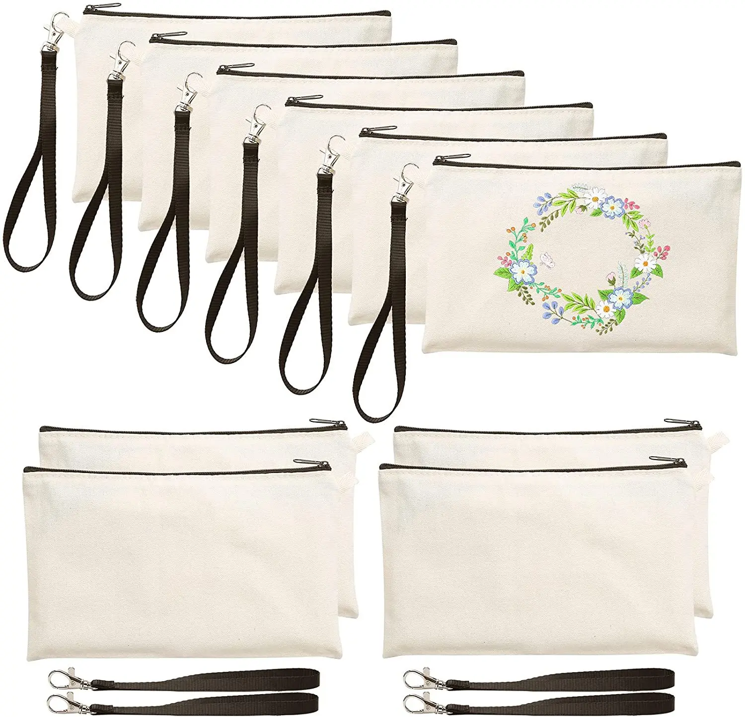 Wholesale Eco-Friendly Cotton Canvas Makeup Bag with Zipper Double Sided Accessory Pouch Custom Pattern Cosmetic Pouch details