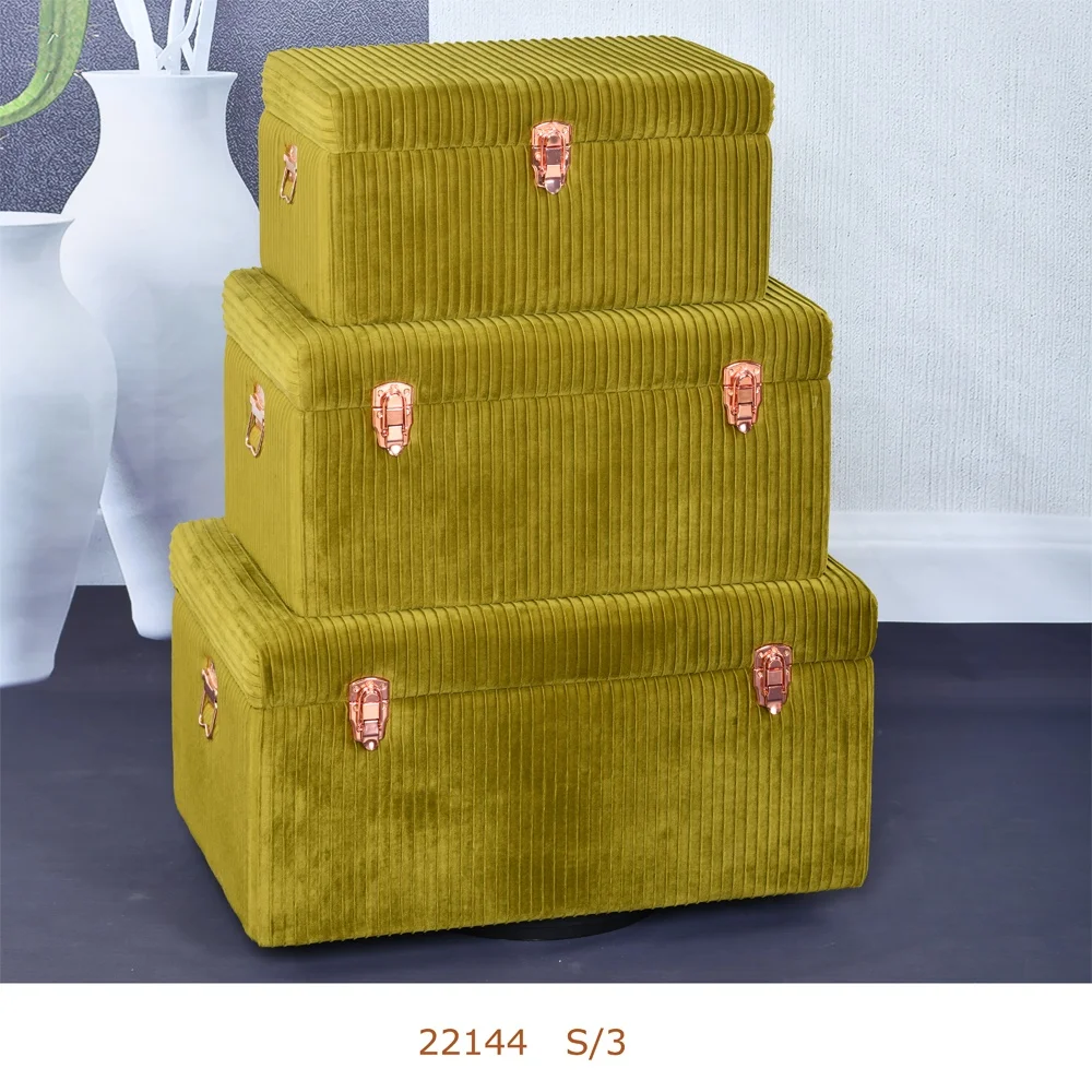Velvet Large Storage Wooden Trunk Boxes Chest Set for Home Decor
