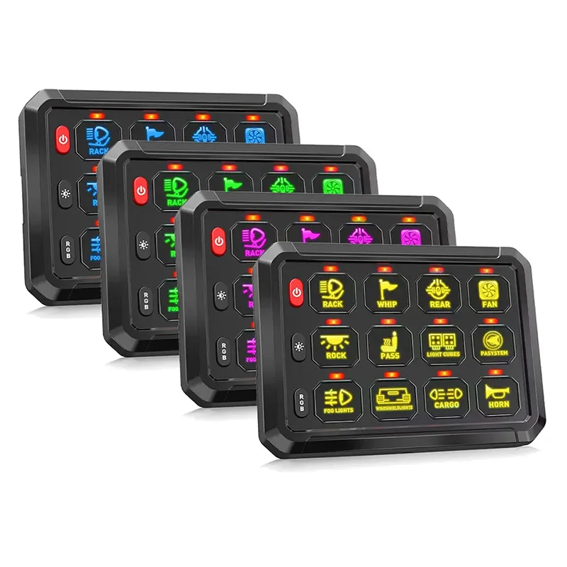 Newest Auto Car Switch Box 12v 24voff Road Light Rgb 12 Gang Switch Panel Rgb With Overload 9962