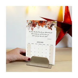 2026 Hot Sale Desktop Decoration 365-Day Planner Inspirational PU Stand Namecard Holder Desk Calendar with Custom Printing