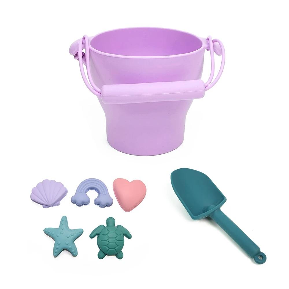 New Design Custom Logo Summer Sand Bucket Beach Baby Toys Set Eco Soft Silicone Game Play for Kids DIY  Wholesale