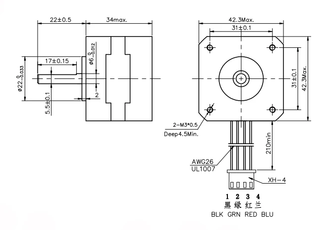 42mm Diameter 4 Wires Nema 17 Hybrid Stepper Motor with 1.8 Degree Step Angle for Precision Instruments