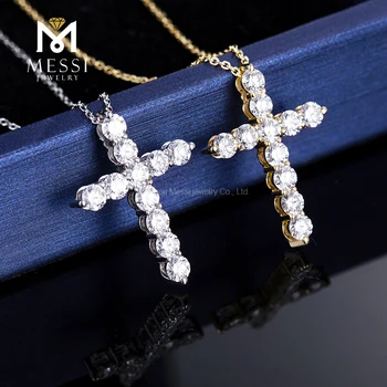 Messi fashion hiphop14k real white gold yellow gold Lab diamond cross necklace
