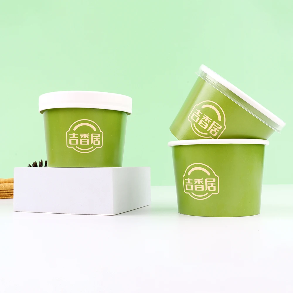 wholesale Custom Logo Printed Disposable Eco Friendly high Quality Ice Cream Packaging cup With Lid And Spoon