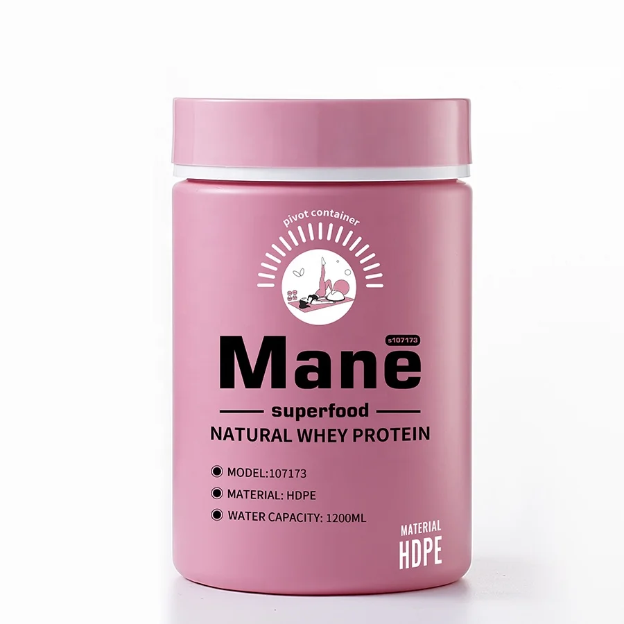 HDPE pink Container 1200ml Wide Mouth Meal Replacement Powder Jars Protein Powder Supplement Bottle for Packaging