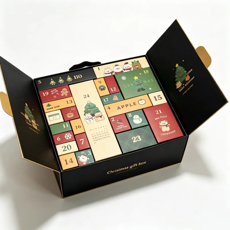 High-Quality na Luxury na Custom Logo Embossed na Recyclable na Cardboard na Mystery Gift Box para sa Christmas (24 Days Advent Calendar) para sa Beauty Product