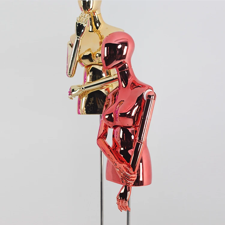 Оконный дисплей из стекловолокна золотой хромированный Женский манекен для торса женское платье