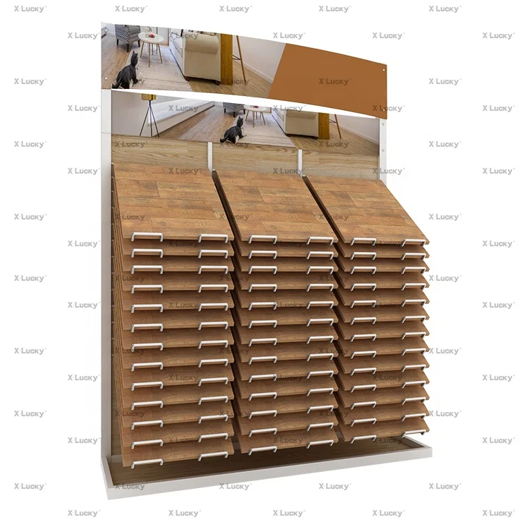 New Arrival Factory Page Turn Sample Display Wooden Flooring Stand Floor Laminate Parquet Display Stand Racks Showroom Tile Rack