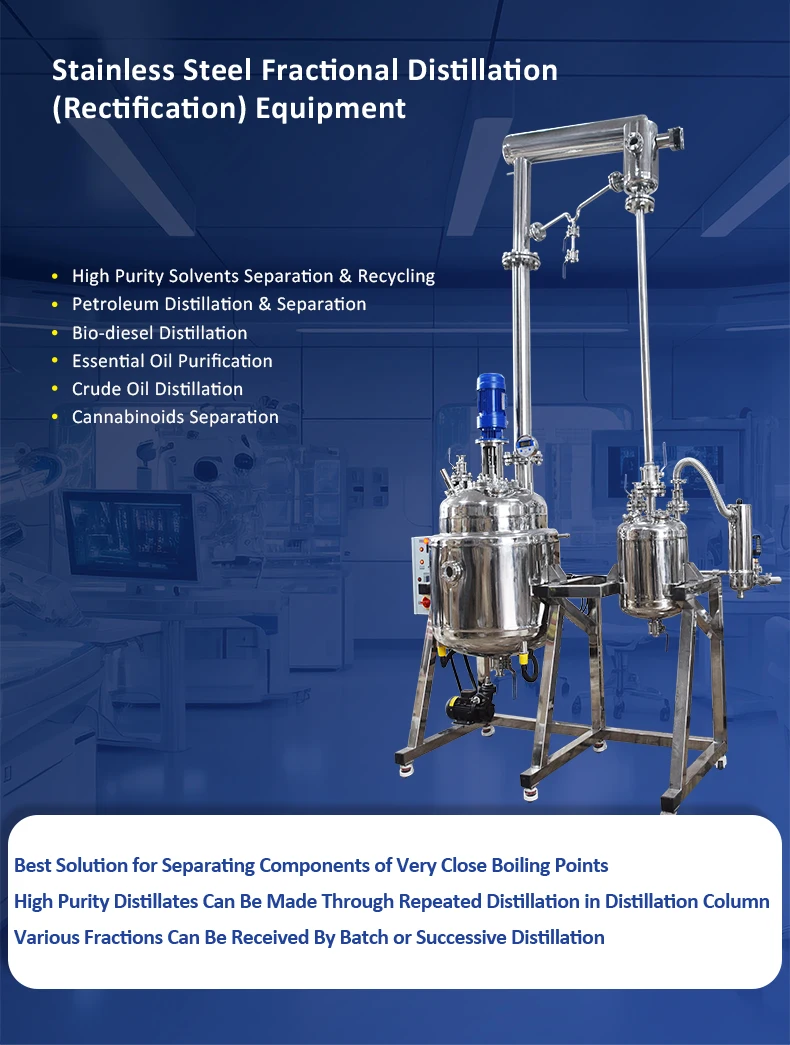 Valuen 100L Fractional Distillation Of Essential Oils Lab Destilation Equipment  Stainless steel rectification details