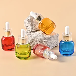Customized Color 15ml Color Flat Round Dropper Bottle Subpackage Essence Liquid Bottle Glass Essential Oil Bottle