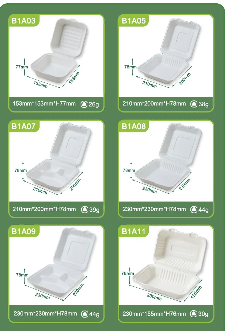 Pfas Free Disposable Food Container Take Out Bagasse Burger Box