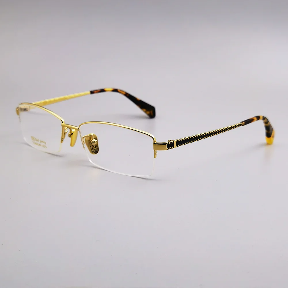 Unisex Titanium Half Frame 18K Gold Plated Optical Glasses Solid Pattern Computer Style Reading Eyewear Luxury Spectacle Frame
