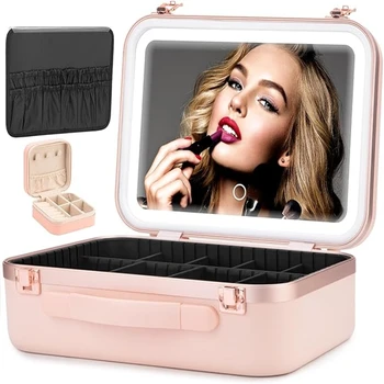 Factory direct Portable Women Waterproof Adjustable Cosmetic bag Make Up Train Case With Led Mirror