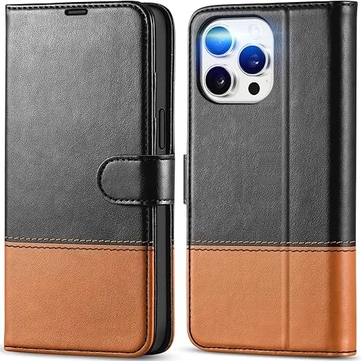 Leather Magnetic Wallet Case for iPhone 15 Pro Max RFID Blocking 4 Card Slots Kickstand Shockproof TPU Interior Case For iPhone