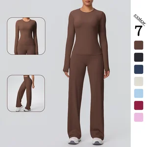 Hot Sale High Quality Long Sleeve Top and High Waisted Pants Gym Fitness Sets For Women Yoga Wear