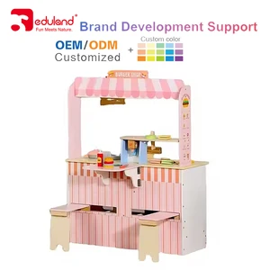 EDULAND Children Wooden Play House with Hamburger Cake Chichiale Drink & Kiosk Store Simulations-Unisex for Ages 0-13