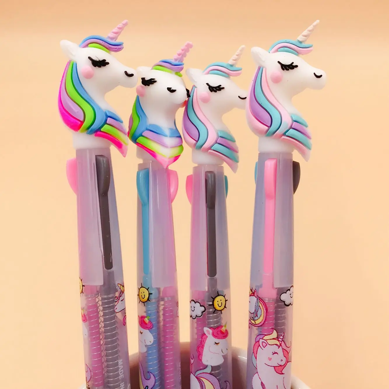 Wholesale Multicolored Unicorn Cartoon Cute Ballpoint Pens Set Of