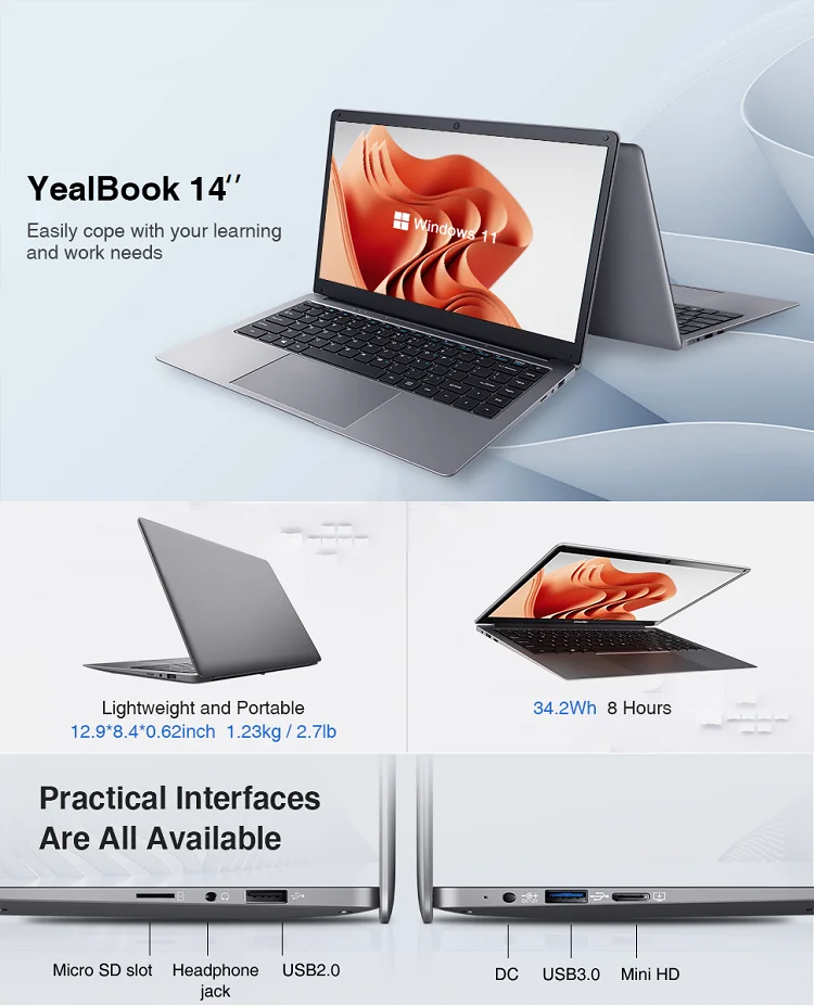 Portable 14-inch 6GB 192GB Solid State Drive Ultra-thin Laptop English Wireless Education Brand New Cheap Student 1