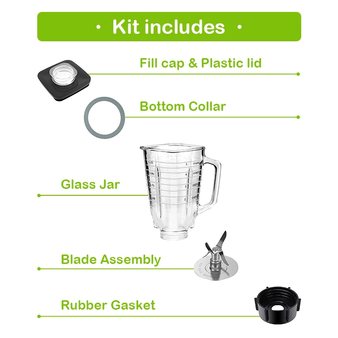 Replacement 1.25L square Oster Juicer Blender Glass Jar Top Cover Blades Base Blender Jar for Blender Spare Parts