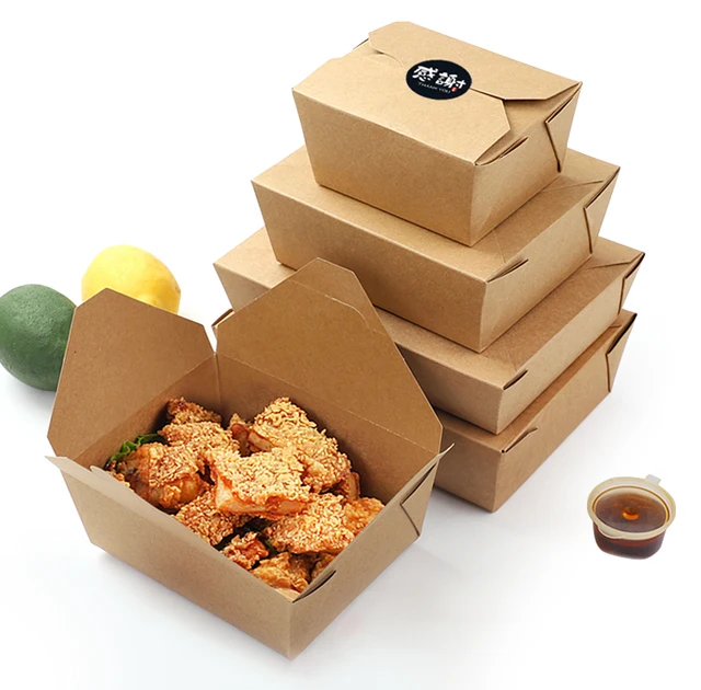 Custom Biodegradable Kraft Lunch To Go Take Out Food Container Take Away Fast Food Paper Container