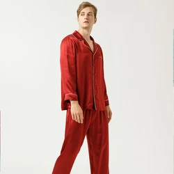 wholesale 100% Silk plain dyed long sleeve private label mens Printed pajamas set men silk pajama set NO 6