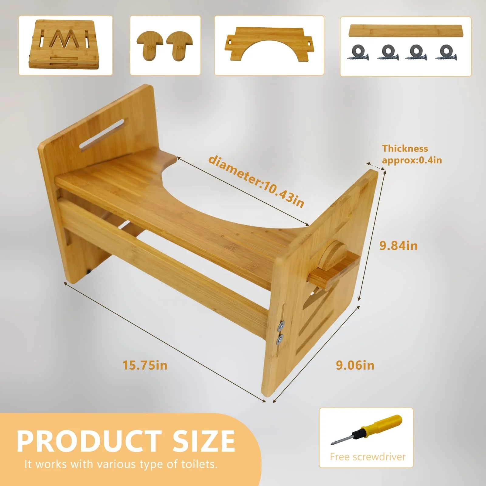 DSYOGX Sgabello WC in Legno, per WC, in bambù, Altezza