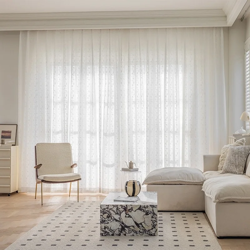 ZSTARR Custom Triple Pleated Floral Patterned Jacquard Luxury Sheer Curtains for  Livingroom and BedroomTriple Pleated