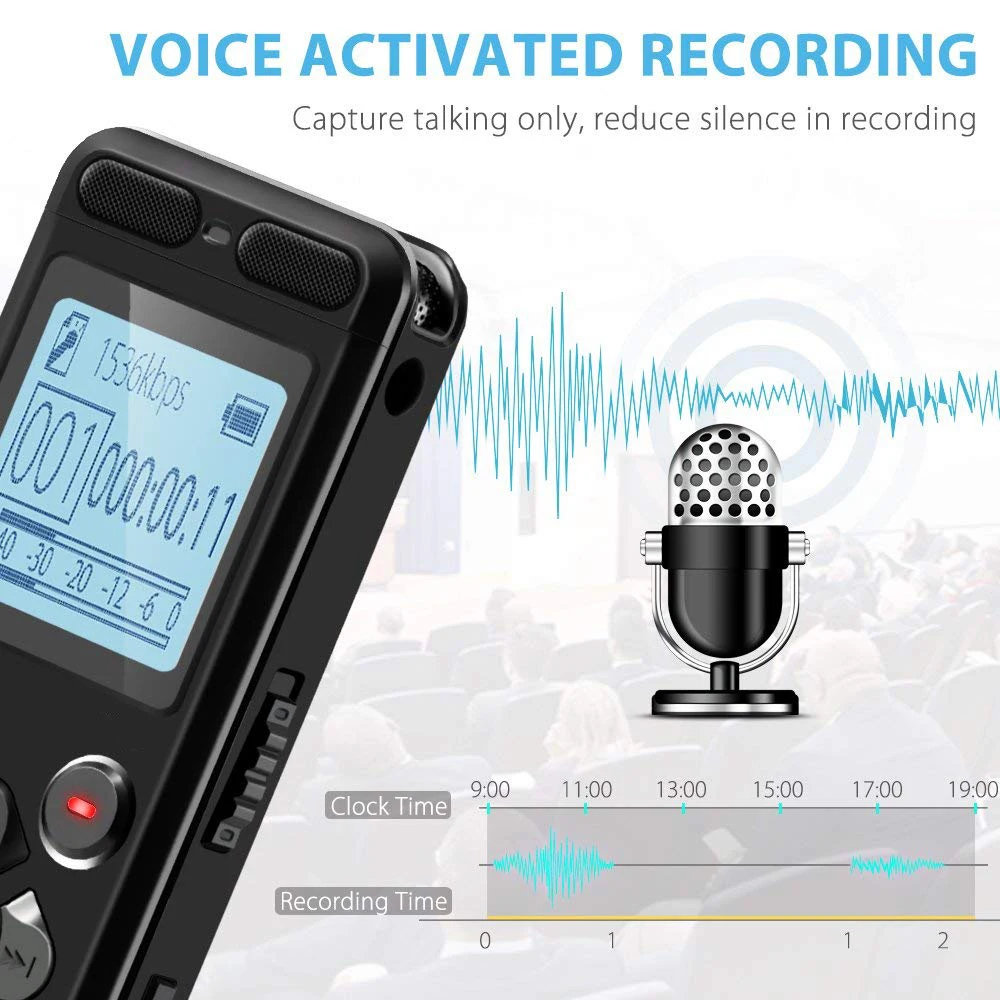 V36 Digital Voice Recorder with Microphone Long Battery Life 32GB Hearing Aid Function USB Portable Dictaphone for Meeting