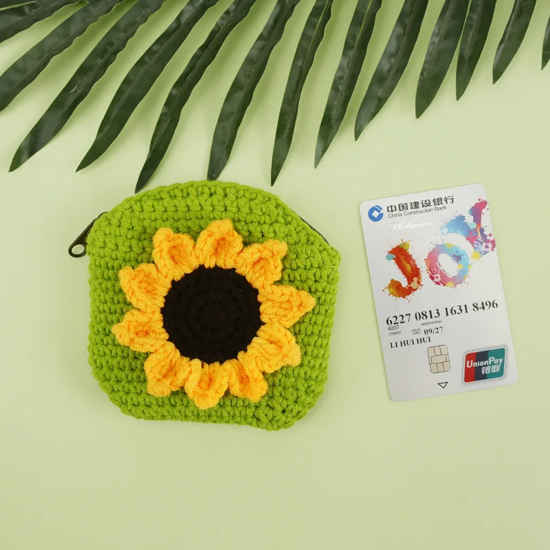 DIY ручной работы, с цветком, на молнии, на хлопчатобумажное Вязание карты сумка кошелек